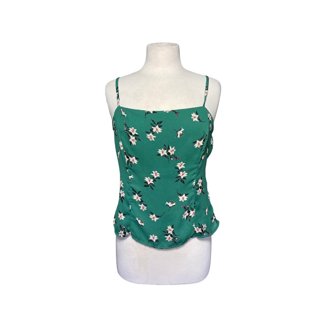 ASTR Women’s Green Floral Print Spaghetti Strap Smocked Back Tank